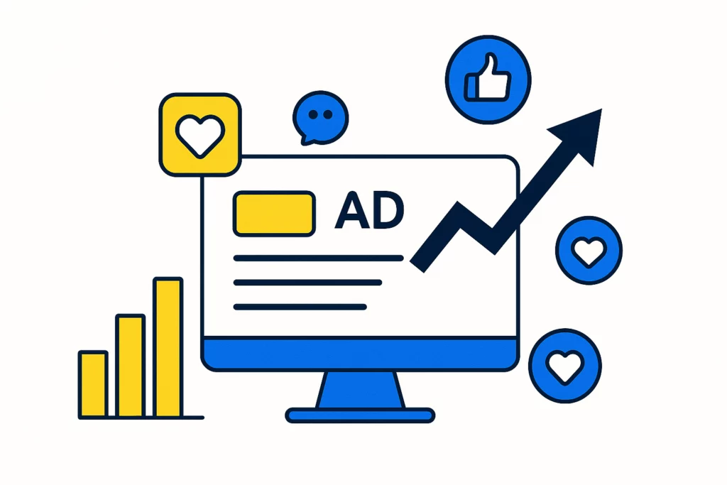 Feature image visualizing paid social strategy — icons of ads, engagement, growth charts.
