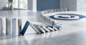 A domino chain illustrating how one inaccurate data point can influence every campaign decision that follows.
