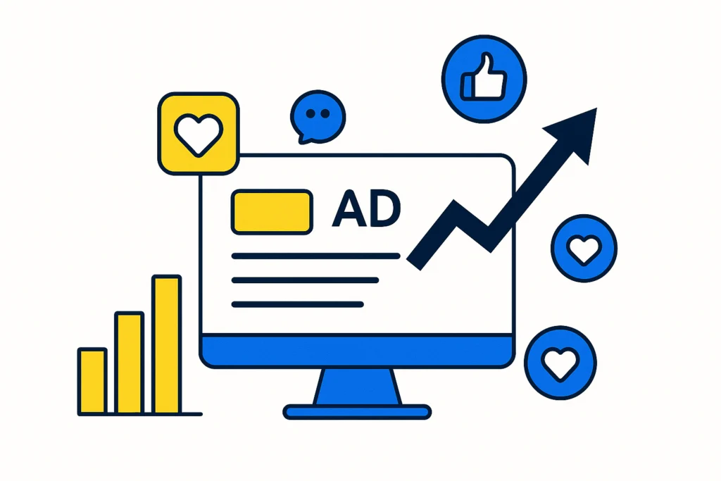 Feature image visualizing paid social strategy — icons of ads, engagement, growth charts.