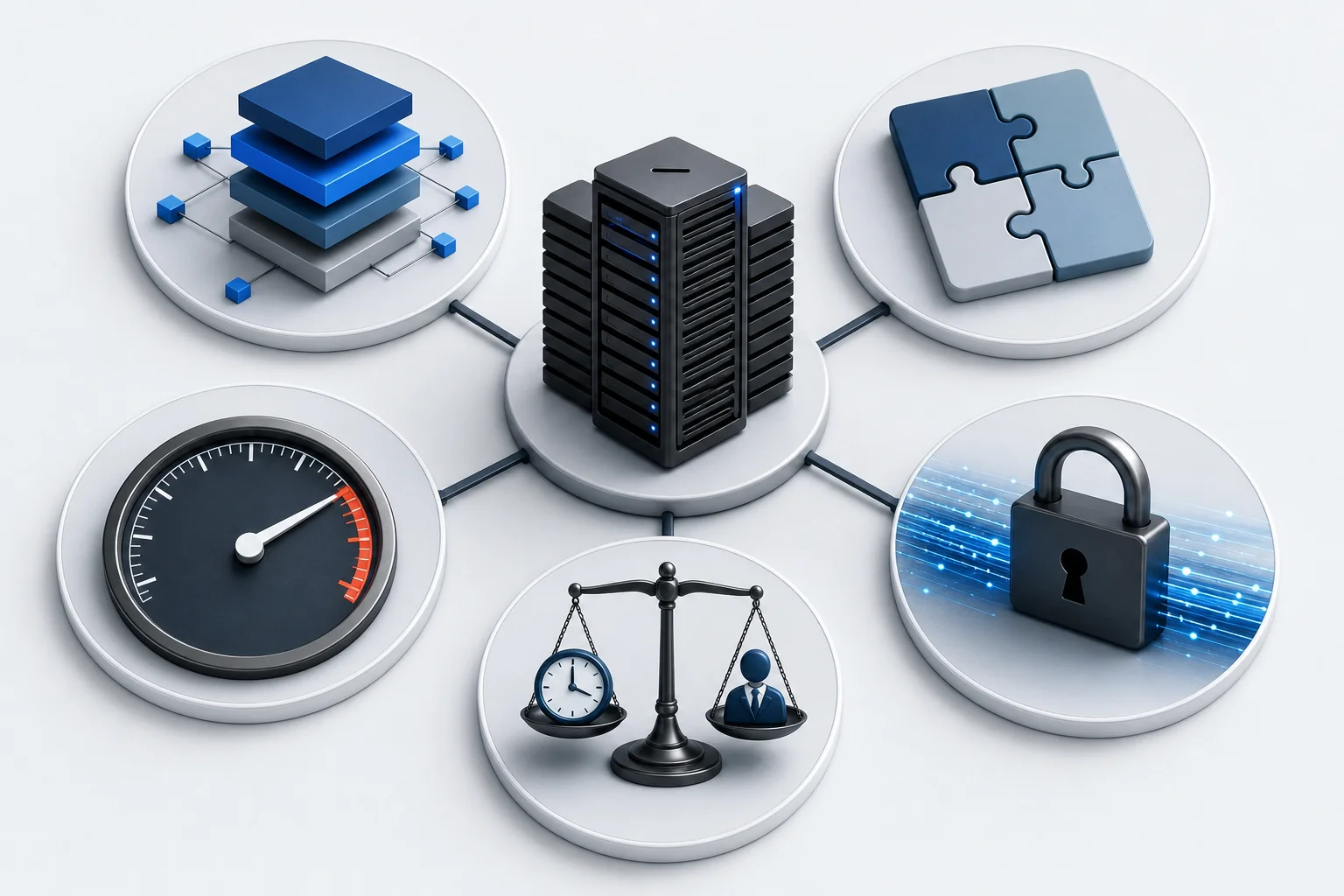 Infographic illustrating server-side tagging challenges: complexity, integration, performance, security, and resource allocat
